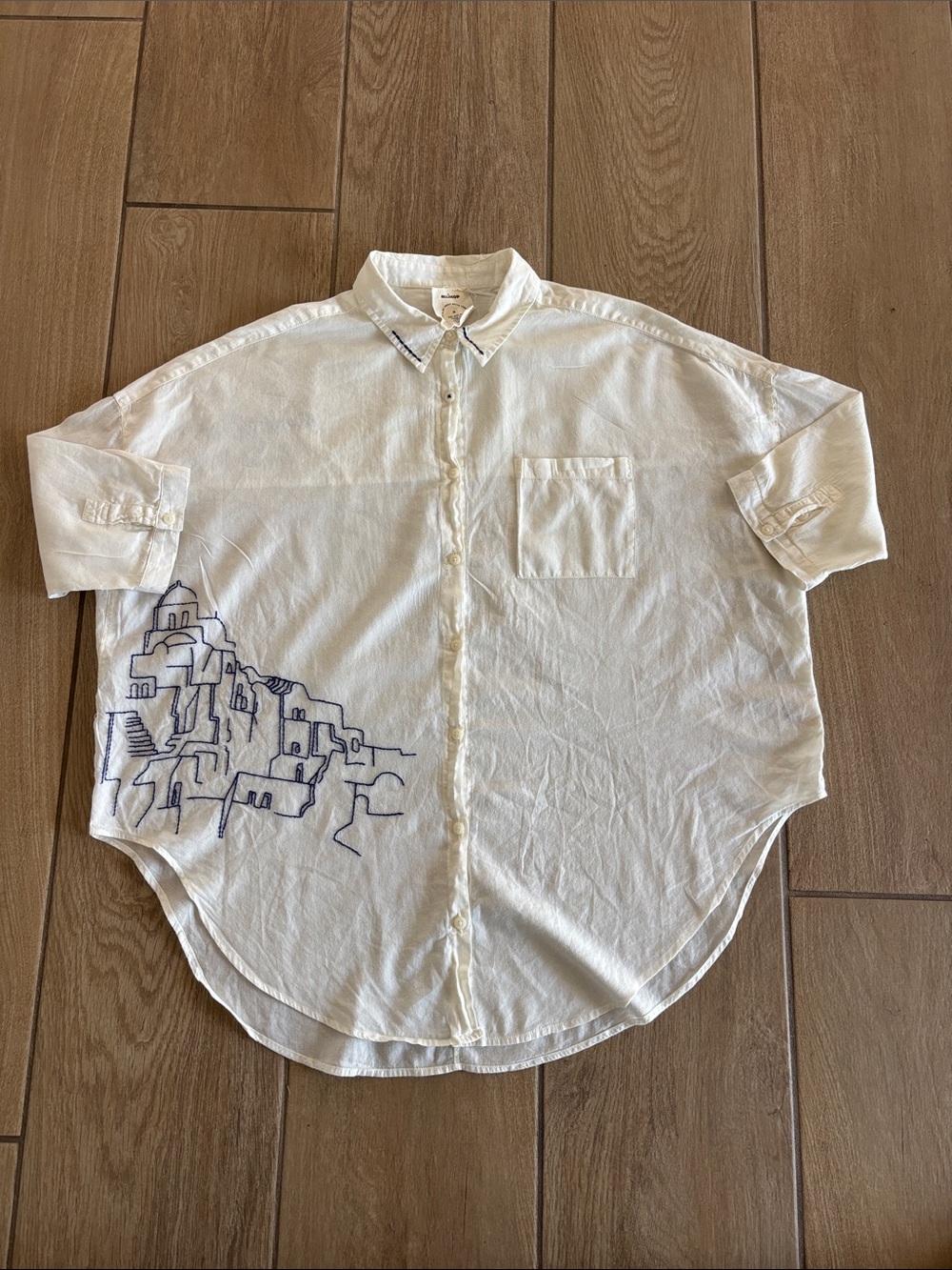 Anthropologie/Allihop White Button-Down with Blue Embrodiery